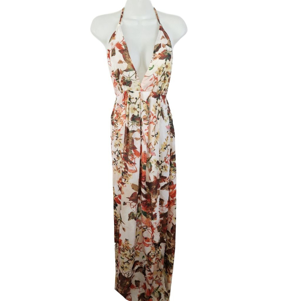 Maxi dress PRETTY LITTLE THING Size 2 White Brown Floral beachwear resortcore - Picture 2 of 7